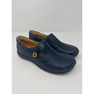 Clarks Womens Marine Loafer Size 8 NARROW Navy Leather Shoe Flat